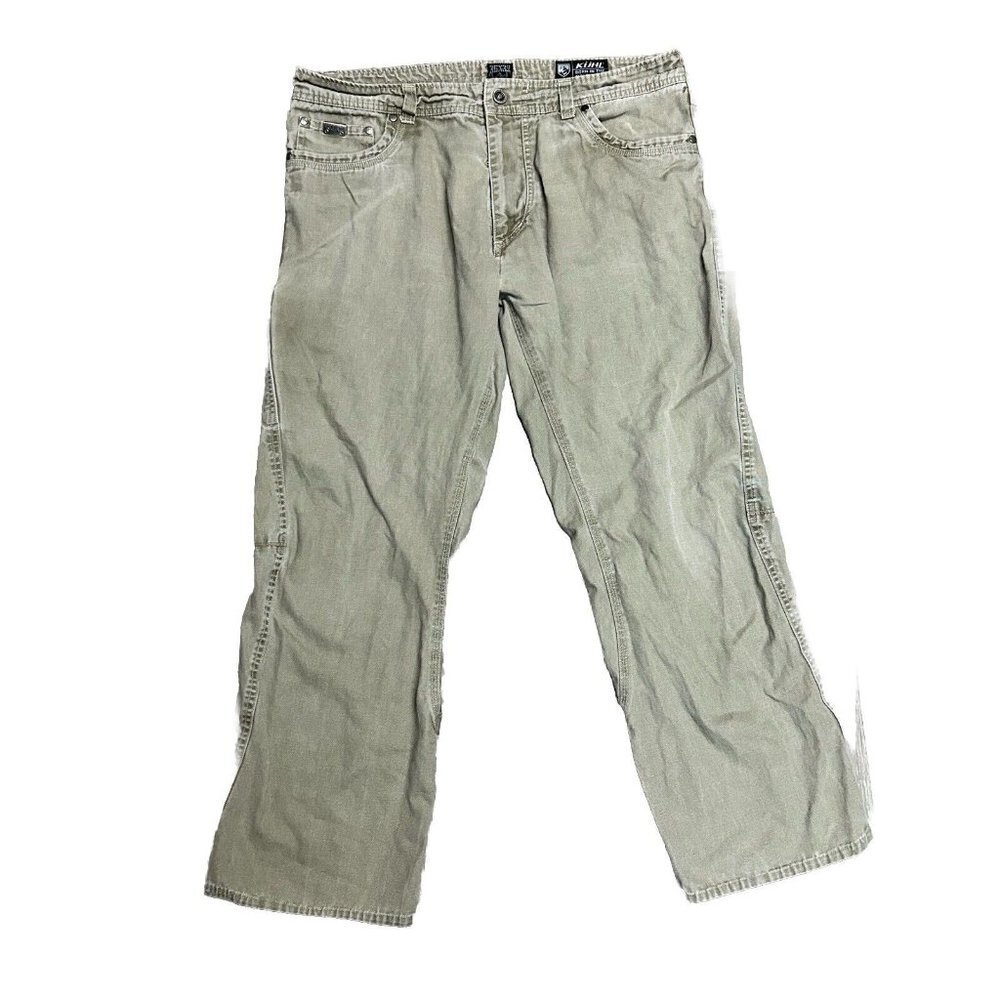 Kuhl Outkast Utility Pants Hiking Work 34x30 Patina Dye Cotton Canvas Khaki Tan